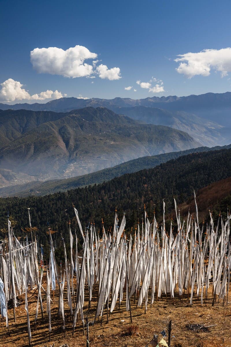 Bhutan prayer flags on a mountain pass