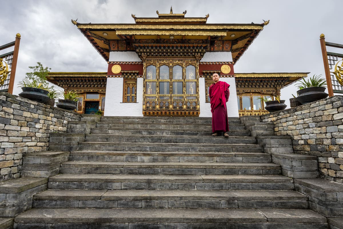 Bhutan monastery and prayer flags