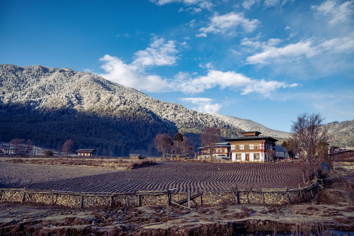 Winter mountain landscape in Bhutan