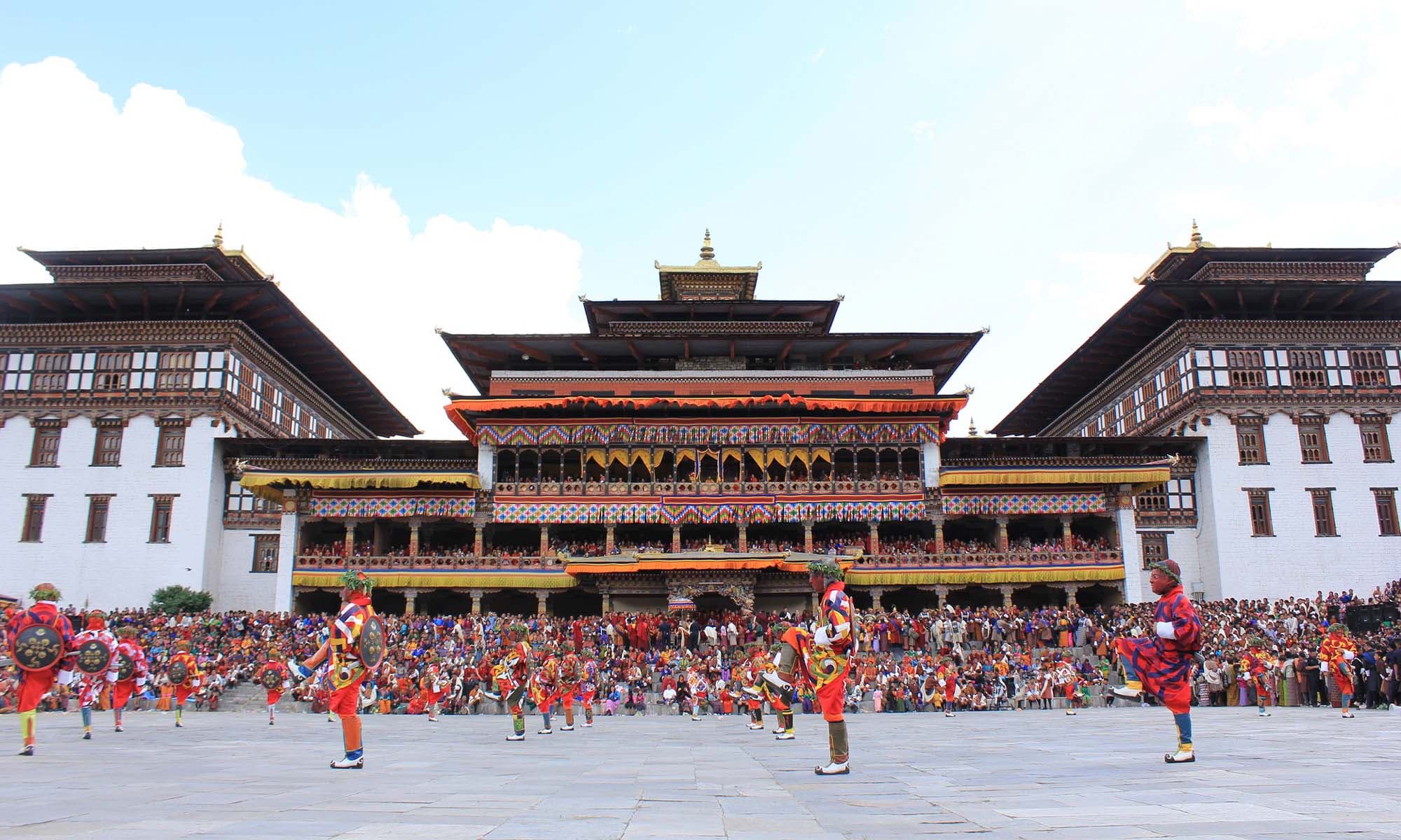 Crowds gathered for a Bhutan festival celebration